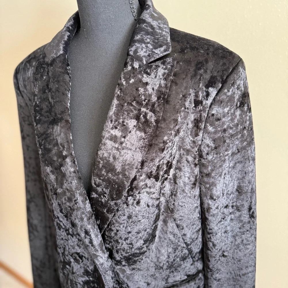 Topshop Black Crushed Velvet Blazer US 10 Double Breasted - Picture 3 of 13